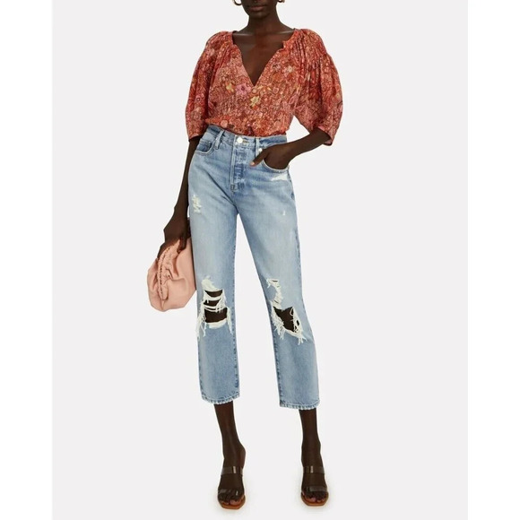 FRAME Le‎ Original Distressed Button Fly Jeans in Sunkissed Blue Size 25 - Picture 1 of 8